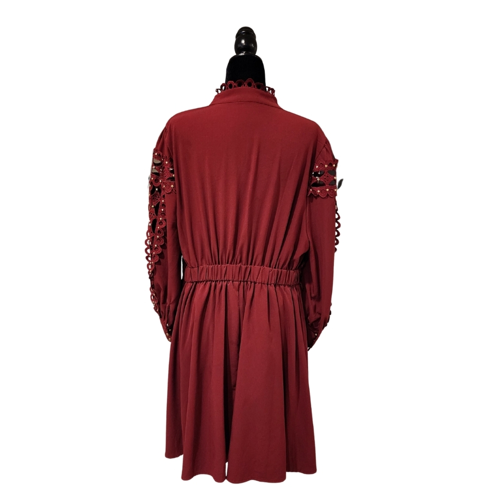 Chic Long Sleeve Burgundy Dress - Picture 4 of 5